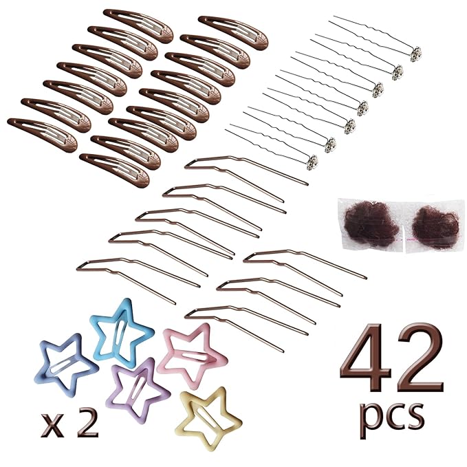 Snap Hair clips hair style accessories kits for girl women ballet dance U shaped hair pins Bobby clips,42pcs (Brown, 2 inch kit)