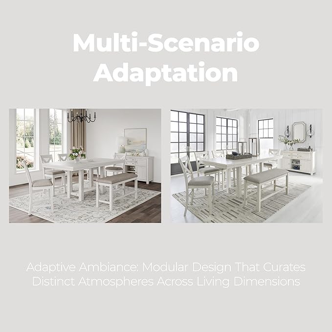 Signature Design by Ashley Robbinsdale Farmhouse Distressed Counter Height Dining Extension Table with Trestle Base, Planked Effect and 2 Removable End Leaves, White