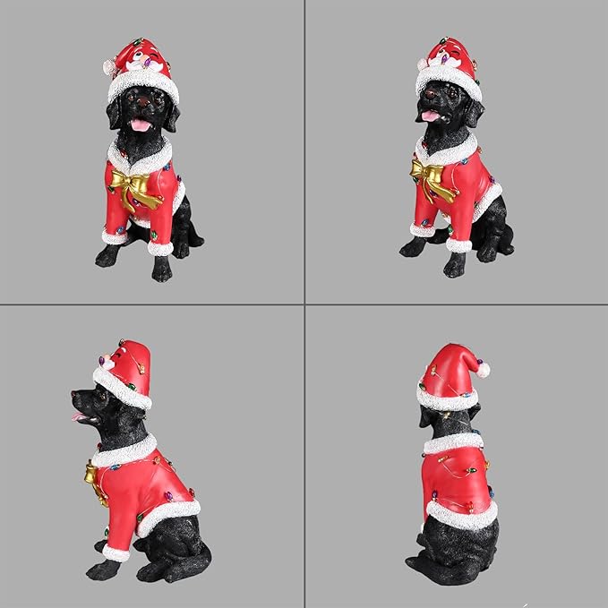 Christmas Outdoor Decoration Dog Statue, LED Light Cute Labrador Dog Sculpture with Pink Santa Outfit & Lights for Garden and Yard, Indoor Holiday Décor Gift for mom and dad