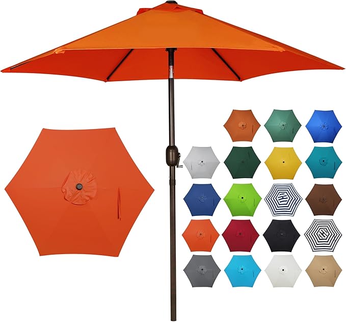Blissun 7.5 ft Patio Umbrella, Yard Umbrella, Outdoor Market Umbrella with Push Button Tilt Crank, Orange