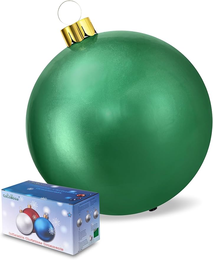 Inflatable Christmas Ornaments, 18" or 25" Oversized Outdoor Christmas Ball Ornaments, Holiday Yard Christmas Tree Decorations, Indoor and Outdoor Decoration Balls (18 inch, Green)