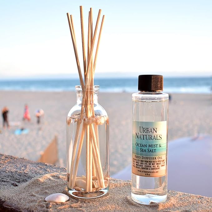 Urban Naturals Ocean Mist & Sea Salt Reed Diffuser Set | Made with Essential Oils & Real Seashells | Decorative Air Freshener Room Diffuser