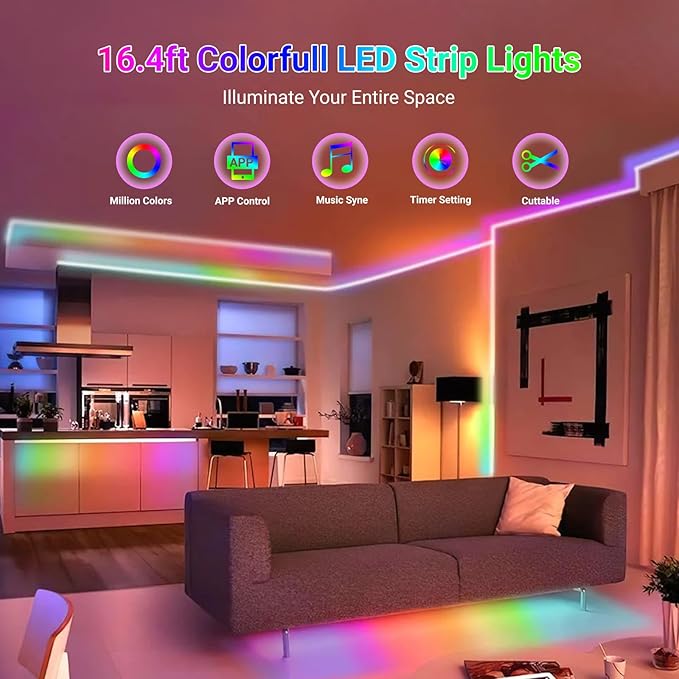 16.4FT WS2812B 5V LED Strip Lights 150 Individual Addressable RGB IC 5050SMD LEDs - Flexible White PCB IP30-30LEDs/m MagicRGB Dream Color for DIY Chasing Color Project (No Power Supply & Controller)