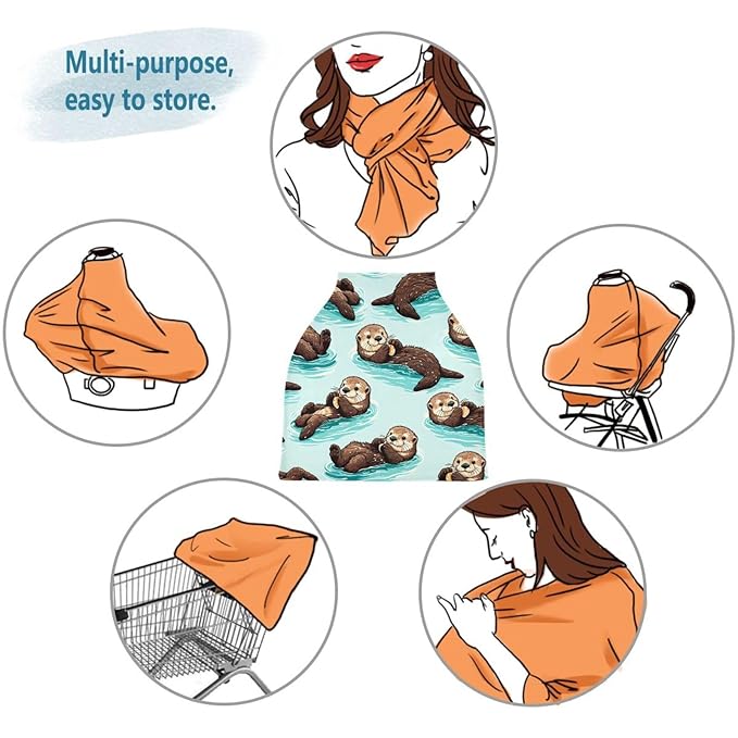 Sea Otters Car Seat Covers for Babies Breathable Nursing Breastfeeding Cover Multi-Use Infant Carseat Canopy and Stroller Cover for Boys Girls