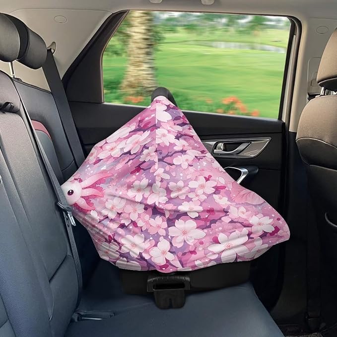 Biyejit Pink Flower Axolotl Seat Cover for Girls and Boys - Stretchy Carseat Canopy, Nursing Cover, Grocery Cart Cover, High Chair Cover