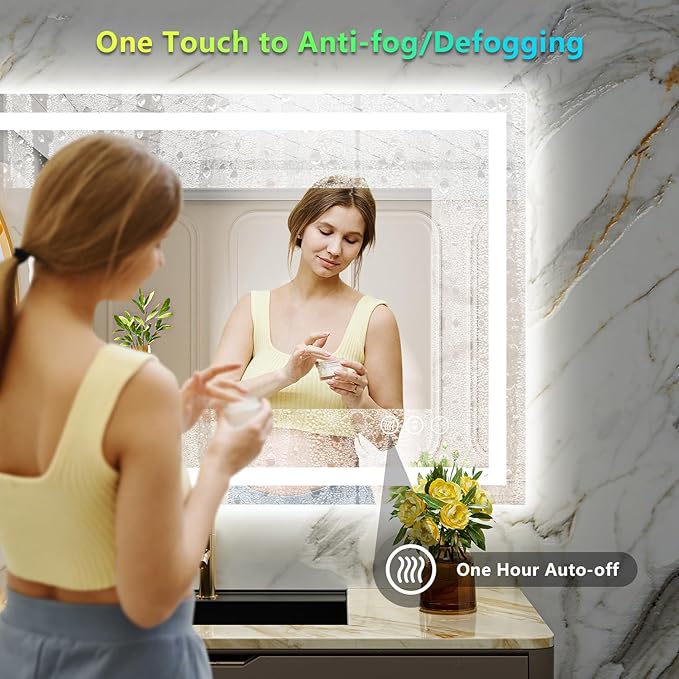 44x32 Inch RGB LED Bathroom Mirror Front Light and RGB Backlit Lighted Vanity Mirror for Bathroom Wall Mounted Dimmable Anti Fog Memory Shatter-Proof IP54 Waterproof Horizontal/Vertical