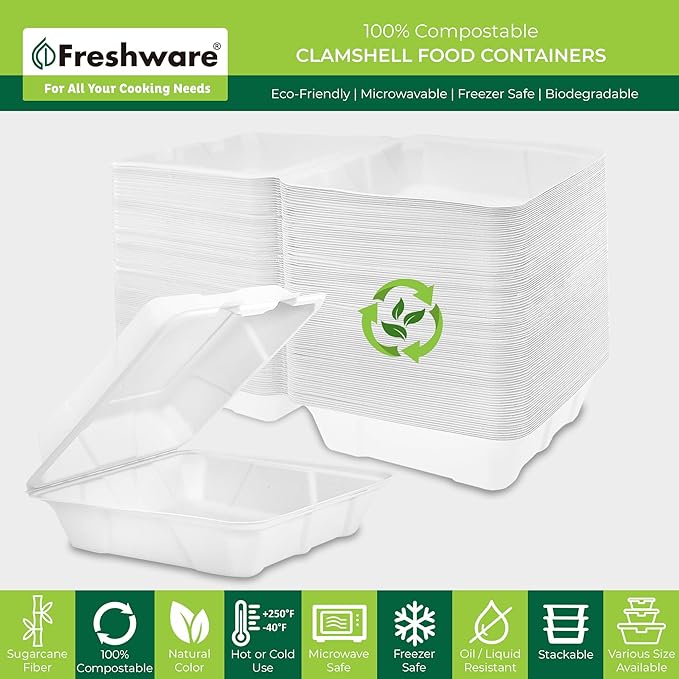 Freshware Compostable Clamshell Food Containers