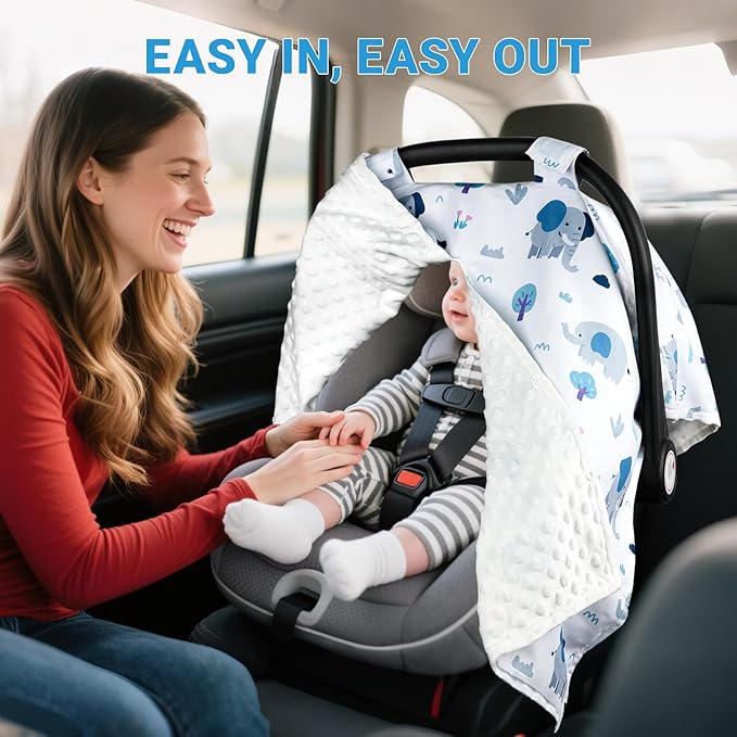 Metplus 2 in 1 Baby Car Seat Cover, Car Seat Canopy for Babies, Mom Multiuse Nursing Cover, Minky Baby Carrier Covers, Newborn Boy Girl, Peekaboo Opening