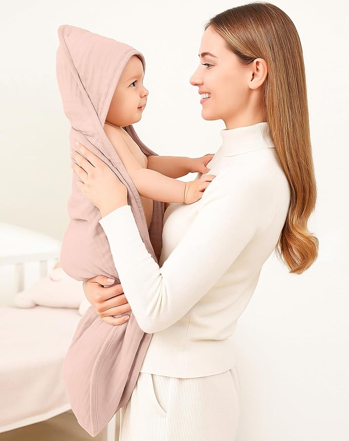 Hooded Baby Towels 2 Pack, Muslin Baby Bath Towels with Hood for Newborn Infant and Toddler, Soft Breathable & Absorbent, 32" x 32" (Beige & Sage, Heavyweight)