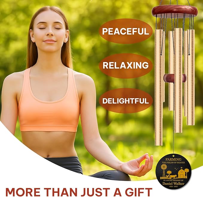 Personalized Farming Memorial Wind Chime – “Farming The Fields of Heaven” Custom Name & Years – Sympathy Gift for Loss of Loved One – Remembrance Windchime for Farmers & Country Life Tribute Décor