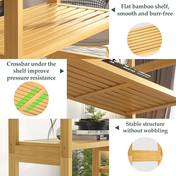 Homykic Double Wide Bamboo Bookshelf, 6-Tier Large Open Bookcase with 12 Display Shelves, 6ft Tall Freestanding Book Shelf for Home Office, Bedroom, Living Room, Plants, Natural
