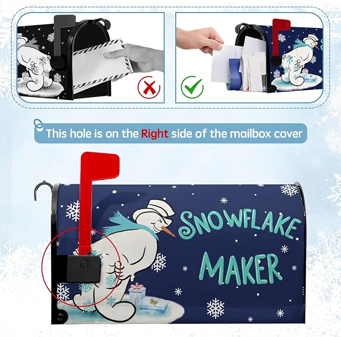 Winter Snowman Mailbox Cover Snowflake Maker Magnetic Large Size Mailbox Covers Blue Xmas Santa Claus Decorative Post Letter Box Wrap for Winter Holiday Outdoor Yard Oversized 25.5 X 21 Inch