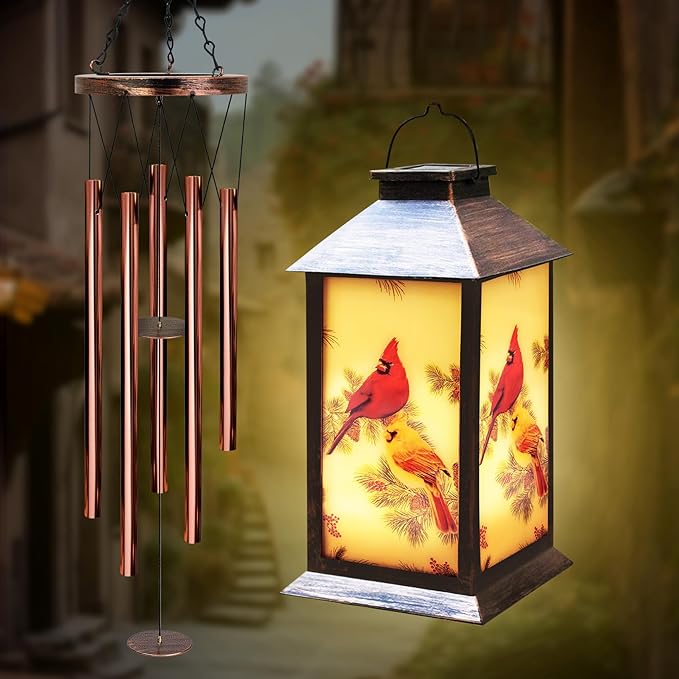 Cardinal Wind Chimes for Outside, 37" Hanging Memorial Solar Wind Chimes for Outside, Solar Lantern Christmas Cardinal Gifts for Women Mom Windchimes Outdoors for Patio Garden Decor Birthday