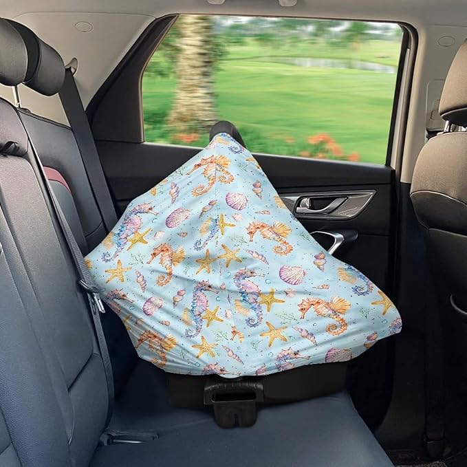 AFPANQZ Hippocampus Nursing Cover Breastfeeding Scarf Baby Car Seat Covers for Boys Girls Infant Carseat Canopy Stretchy Soft Breathable Multi-Use Cover Up for Stroller High Chair