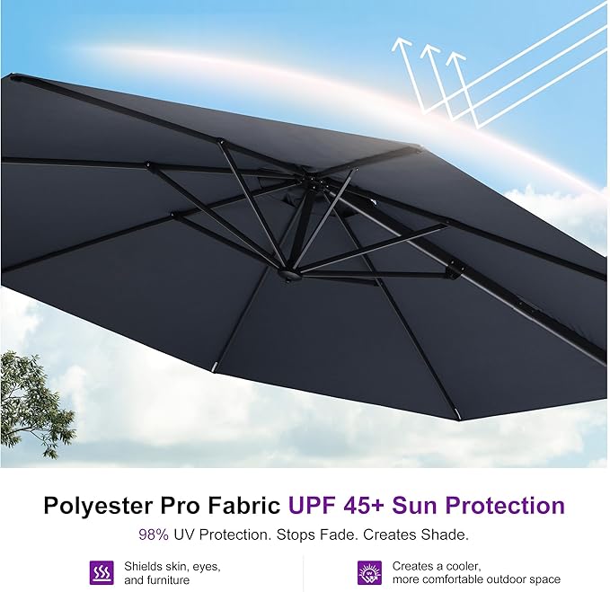 PURPLE LEAF 10 Feet Patio Umbrella with Base Outdoor Cantilever Round Umbrella Aluminum Offset Umbrella with 360-degree Rotation for Garden Deck Pool Patio, Grey