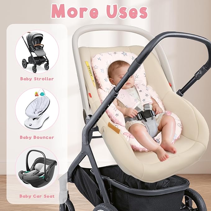 GFU Infant Car Seat Insert Head and Body Support, Reversible Newborn Insert for Carseat with Strap Pads, Soft Stroller Cushion Pillow Insert for Boys and Girls, Fits for Stroller, Swing，Pink