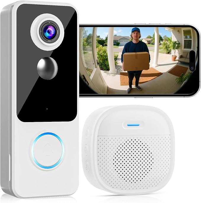 Doorbell Camera Wireless,2K FHD Head-to-Toe Video, no Subscription,Two-Way Talk, Smart Home Video Doorbell with Chime,Battery Powered,Motion Detection & Alerts,Works with Alexa & Google(2.4G WiFi)