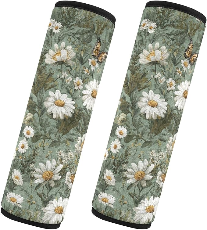 2 Pack Seatbelt Covers Seat Belt Cover Pad for Adults Boys Girls Car Seat Strap Covers Pads Cushion Universal Shoulder Strap Pad Protector for Backpack Camera Bag 10x7.7Inch Summer Daisy Butterfly Gre