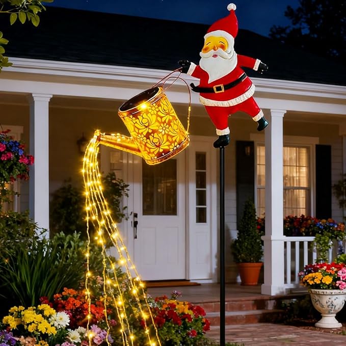 Christmas Solar Kettle Light, 2026 New Garden Lawn Decorative Light, Outdoor Hanging Solar Powered Santa Claus Watering Can with LED for Lawn Decorations (White)