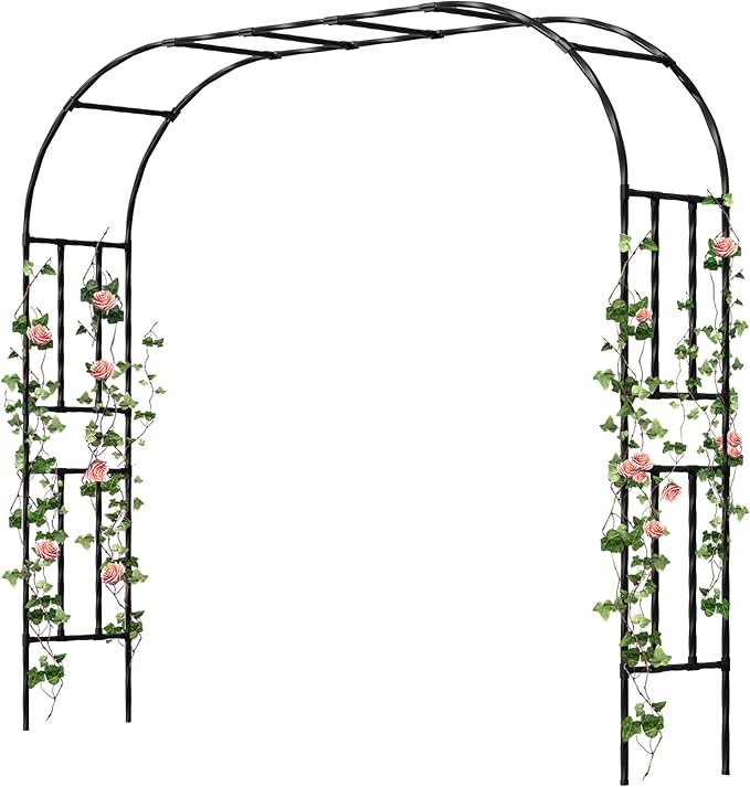Twira Garden Arch Trellis, 7.9FT(240cm) Metal Garden Arbor Trellis for Climbing Plants Outdoor, Large Wedding Arch for Ceremony, Black Garden Archway Trellises Decoration for Lawn, Patio, Backyard