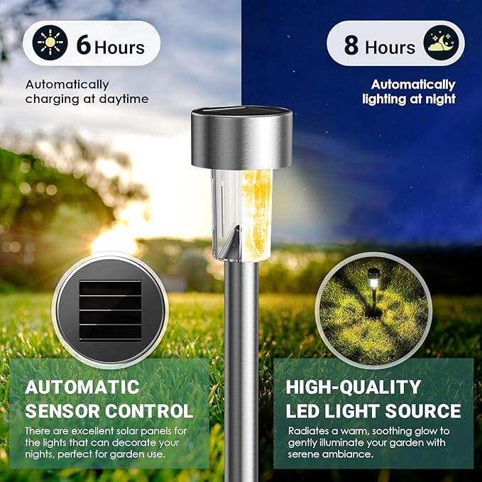 GIGALUMI Solar Lights Outdoor Waterproof, 20 Pack Warm White, Garden Decor Pathway Lights Solar Powered for Yard Patio, Lawn and Landscape