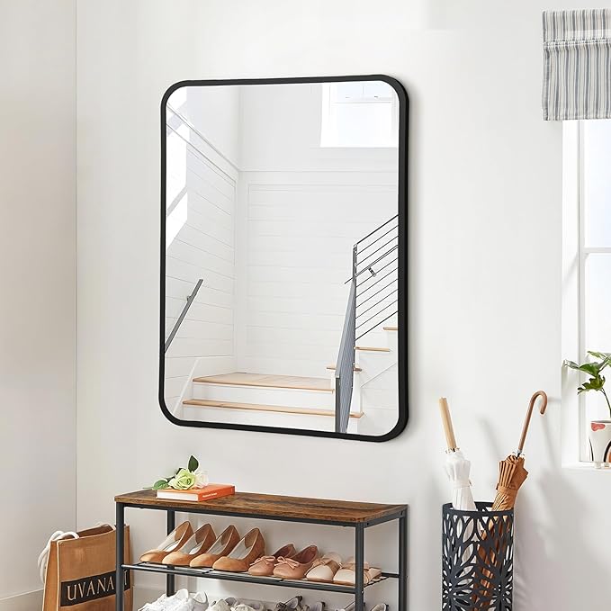 24x36 Rounded Rectangle Bathroom Mirrors for Over Sink, Black Vanity Mirror with Metal Frame Wall Mounted, Modern Farmhouse Mirror for Restroom, Bedroom, Entryway Decor