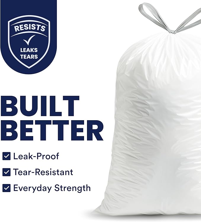 Plasticplace 8 Gallon Trash Bags -White Drawstring Garbage Can Liners
