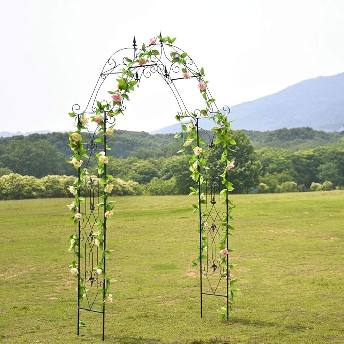 Steel Garden Arch, 8'1" High x 4'2" Wide, Garden Arbor for Various Climbing Plant, Outdoor Garden Lawn Backyard