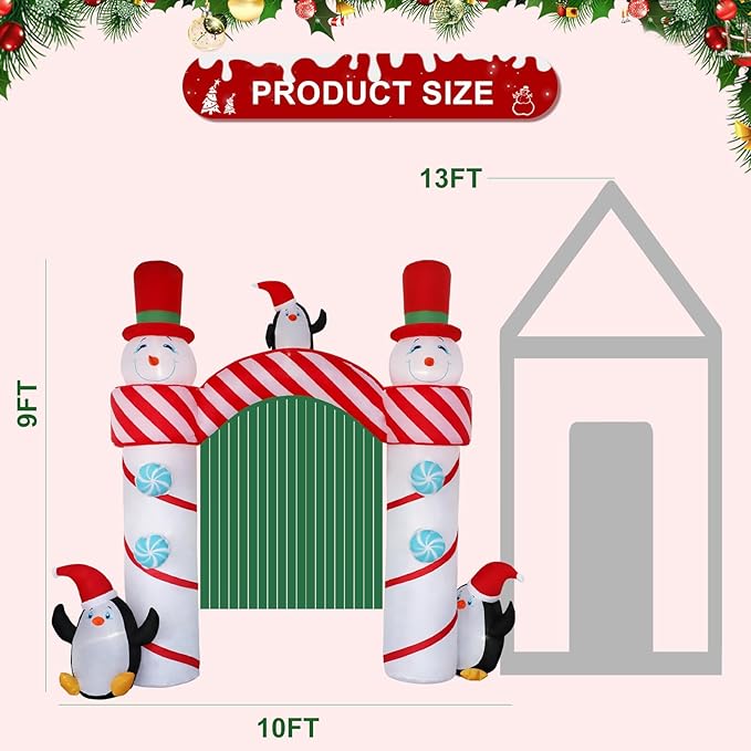 10ft Christmas Inflatable Outdoor Decorations, Snowman Arch Inflatable Yard Decorations with LED Lights for Indoor Outdoor Patio Garden Christmas Decoration