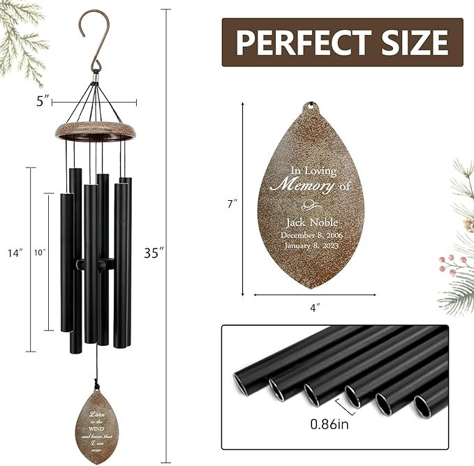 ASTARIN Personalized Name 35" Memorial Wind Chimes, Metal Sympathy Gifts for Loss of Mother Father Loved One, Bereavement Wind Chime in Memory Gift, Decor Outdoor Garden Patio