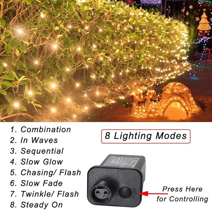 Pooqla Net Lights, 300LED Christmas Outdoor Mesh Light, 14.8x4.9 ft Fairy String Mesh Light 8 Modes Green Wire, Connectable Waterproof Net Lights for Bushes Tree Yard Christmas Decor, Warm White