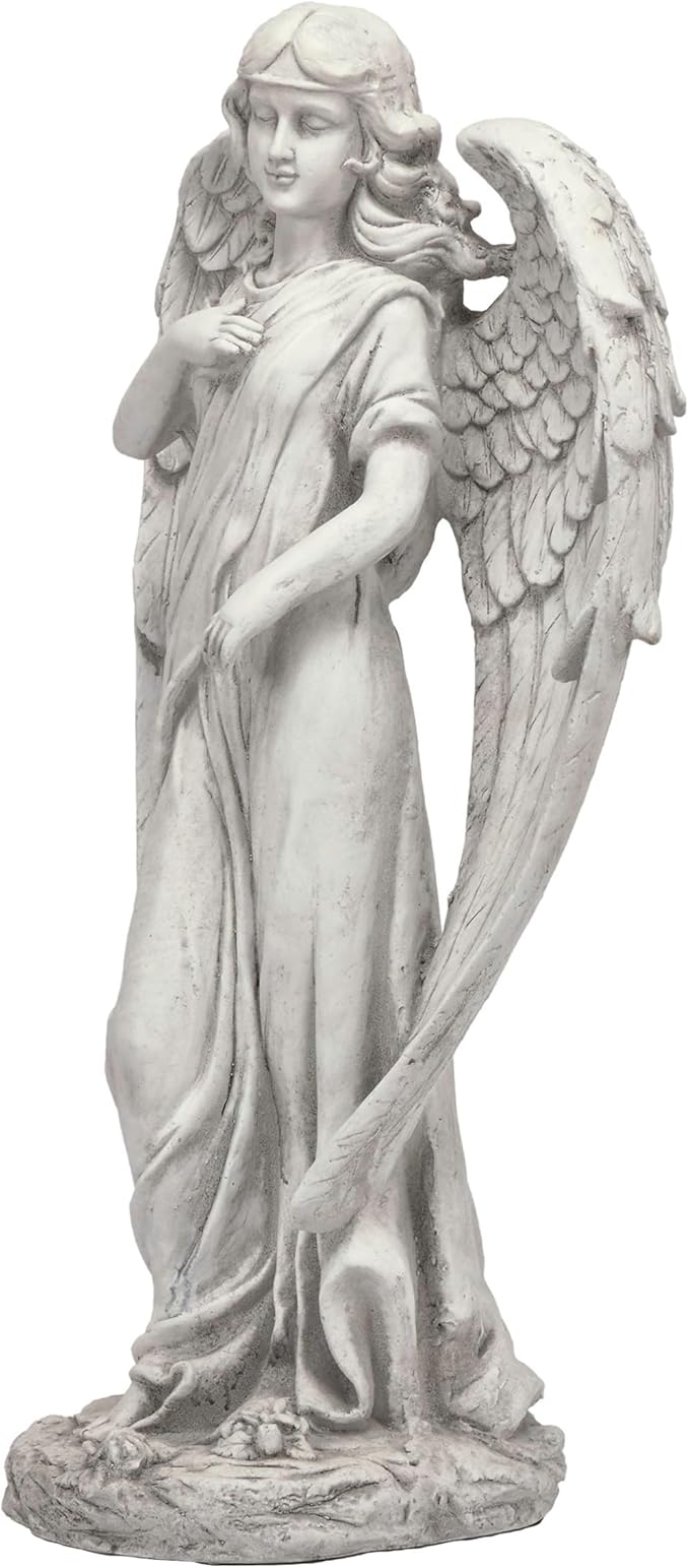 Alpine Corporation 31" Tall Indoor/Outdoor Angel Statue Yard Art Decoration, Light Gray