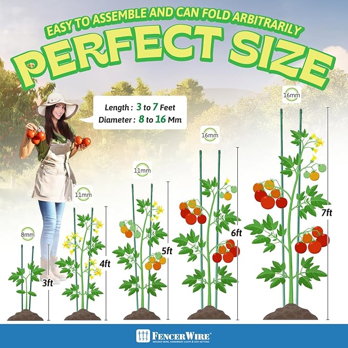 Fencer Wire 25 Pack of 7ft / 84 Inch Durable Metal Plant Supports Garden Stakes, Plant Stakes, Garden Poles for Outdoor & Indoor, Plant Support and Sticks for Tomato, Potted Plants, Beans, Cucumbers