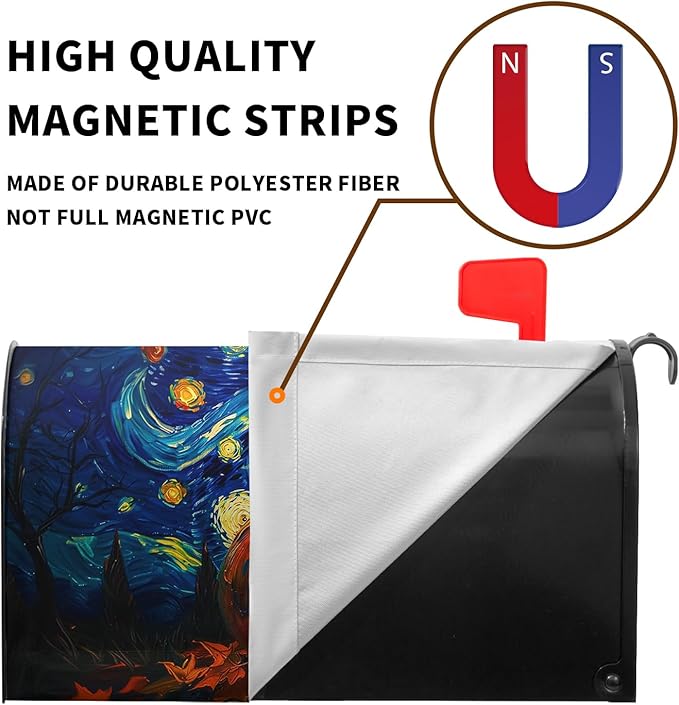 Halloween Pumpkin Magnetic Mailbox Covers Standard Size 18 x 21 Van Gogh's Starry Night Mailbox Wraps Cover Oil Painting Decorations Post Box Cover for Garden Yard Outdoor Decor