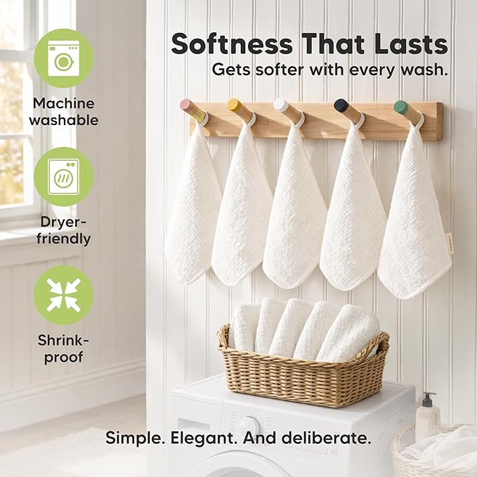 10-Pack Muslin Baby Washcloths for Newborn – 12x12 Soft Absorbent Organic Cotton Muslin Wash Cloths for Babies Girl, Boy, Infant, Toddlers, Kids Face Towel, Bath Essentials, Baby Burp Rags (Slate)