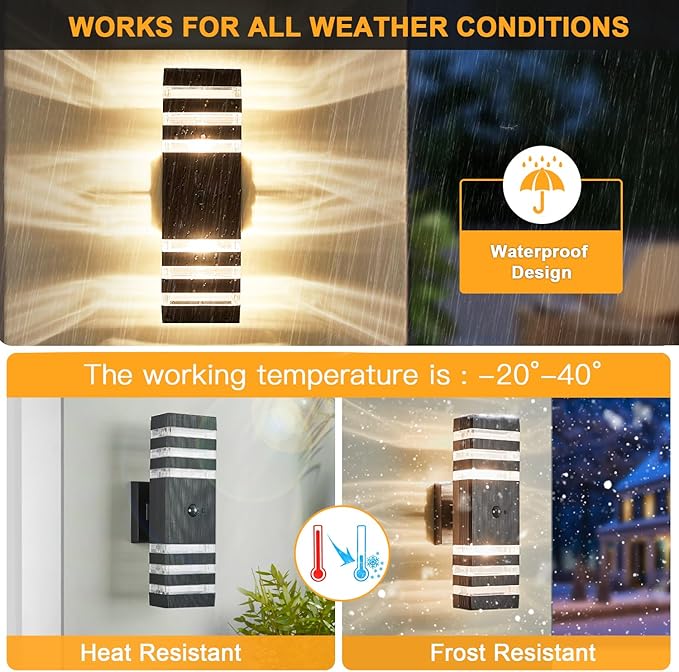 Motion Sensor Outdoor Wall Light Fixture Up Down Porch Lights Modern Dusk to Dawn Exterior Sconce Wall Mount Outside Coach Lantern for House Front Door Garage (Include 2 Free Dimmable Bulbs)