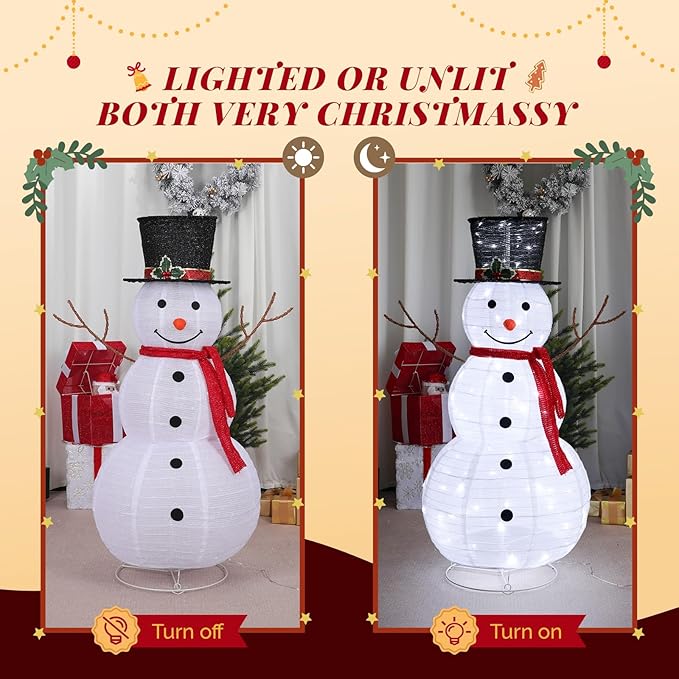 VINGLI Snowman Outdoor Christmas Decorations with 90 LED Lights, Lighted Snowman with Top Hat Holiday Ornaments Yard Decor for Home, Lawn and Front Yard-4 FT