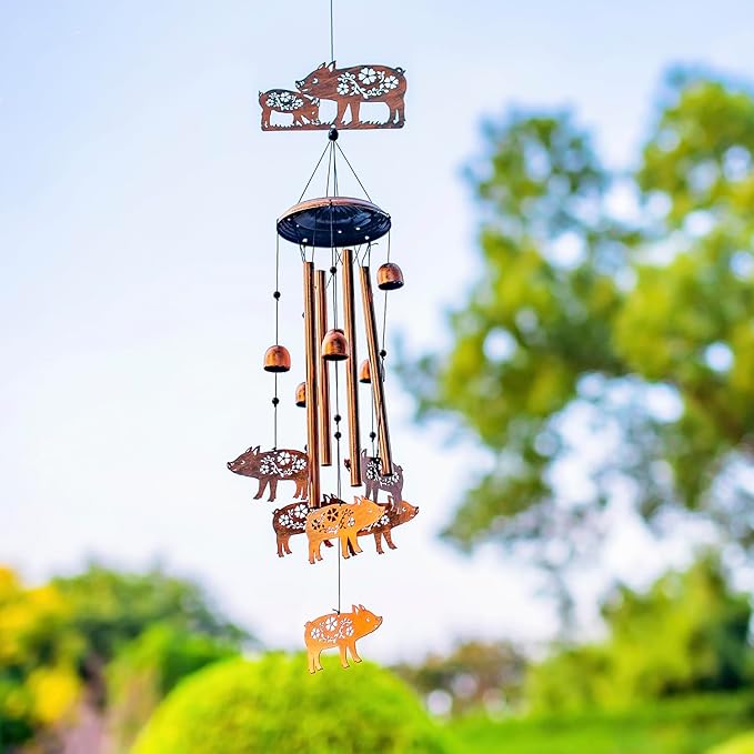 Pig Wind Chimes Outdoor Pig Gifts for Women Men Mom Dad Best Birthday Unique Gardening Gifts Metal WindChimes for Outside/Indoors, Lawn, Patio, Home, Yard Decor, Garden Decorations