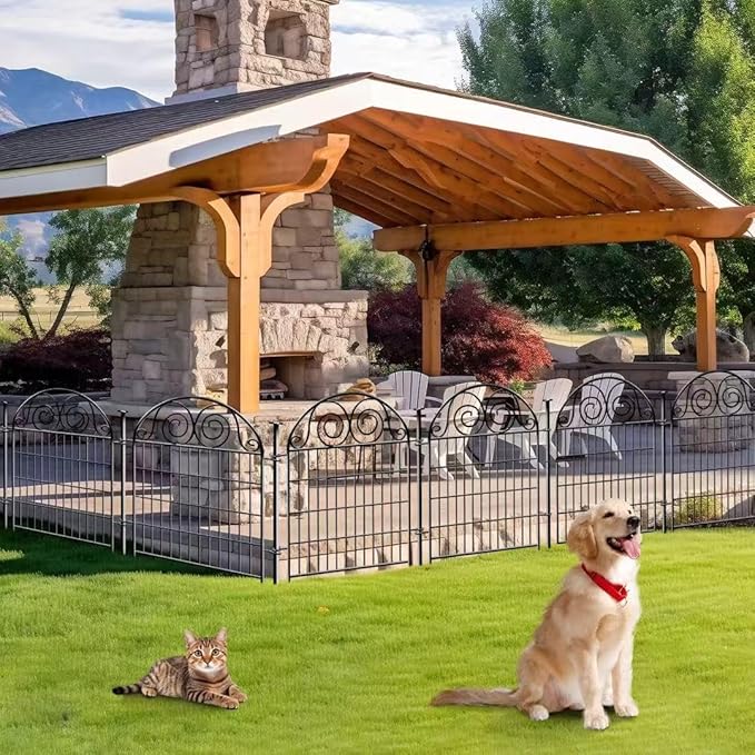 Tall Garden Fence Animal Barrier with Gate, 32 in(H) 8 Panels Garden Fences and Borders for Dogs, Dog Fence Outdoor for Yard, Total Length 17.5 Ft Metal Temporary Fencing│Patented