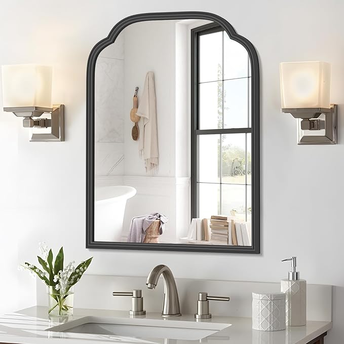 18X24 Inch Black Mirror for Wall with Metal Frame Rectangular Rounded Bathroom Vanity Mirror Anti-Rust, Hangs (Black 18" x 24")