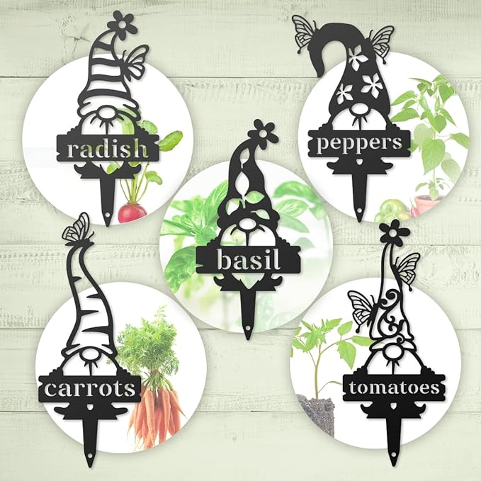 RealSteel, Garden Gnomes Metal Plant Labels, Vegetable, Herb Markers, Outdoors (Strawberry)