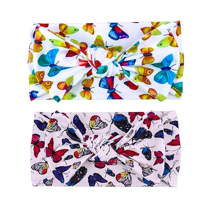 LemonSpce Handmade Baby Head wrap with Bows Stretchy Soft Infant Comfortable Baby Bow for Newborn girls and boys,Toddler-Trendy Designs,Butterfly Printed Hair Accessories