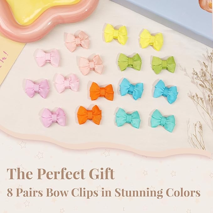 CÉLLOT 40pcs Baby Bows for Girls Mini Bow Snap Clip Baby Hair Clip Grosgrain Ribbon 1.3" Tiny Hair Bows Clips for Baby Girls Toddlers Infant Fine Thin Hair in Pairs