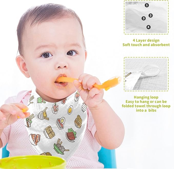 vvfelixl Asian Food Icons Baby Burp Cloths Baby Muslin Washcloths for Boys Girls Cotton Babys Face Towel for Newborn Soft 11.8 X 11.8 in, 5 Pack