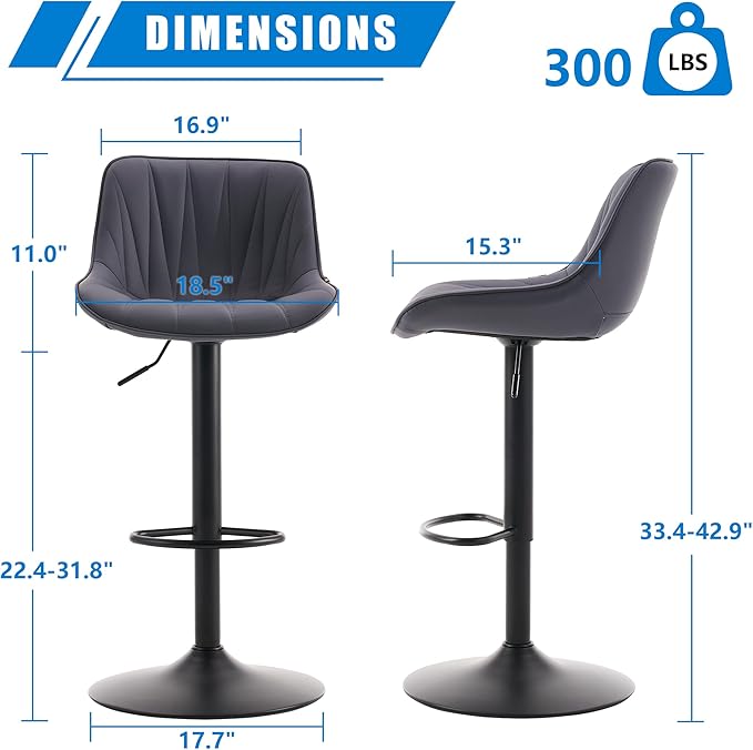 YOUNIKE Bar Stools Set of 2 for Kitchen Island, Purple-Tinted Gray Swivel Tall Bar Stools, Faux Leather Padded Barstools with Back, Modern Counter Height Bar Chairs, Easy to Assemble