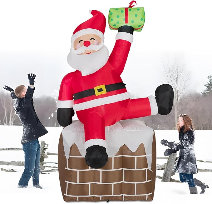 ININ 8FT Christmas Inflatables Santa Claus on The Chimney,Christmas Inflatables Decorations Outdoor/Indoor,Blow Up Santa Claus Yard Decorations Built-in LED Lights,for Yard/Lawn/Garden.