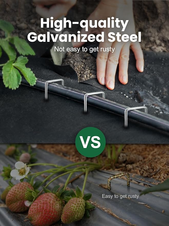GROWNEER Landscape Staples Anti-Rust, 6 Inch 150pcs Garden Stakes, Galvanized Garden Staples, SOD Pins Yard Stakes for Securing Weed Fabric Barrier, Ground Cover, Artificial Turf, Dog Fence