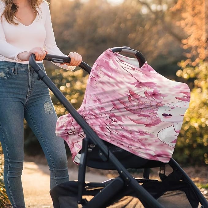 AFPANQZ Axolotl Baby Car Seat Covers for Girls All Weather Multifunctional Infant Car Seat Canopy Nursing Breastfeeding Scarf Shield Soft Breathable Stretchy 360 Coverage for Babies