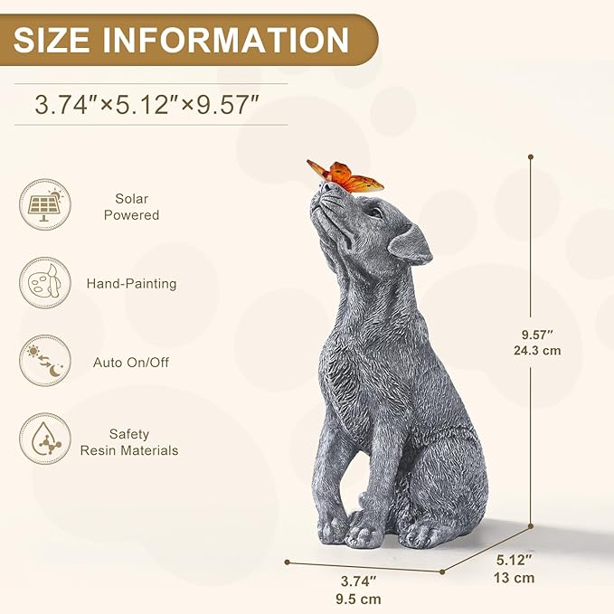 Garden Statue Dog Figurine Decor – Outdoor Decoration with Butterfly for Garden Yard Lawn Home Decor Outside : Christmas Memorial Gifts for Women Mom Grandma