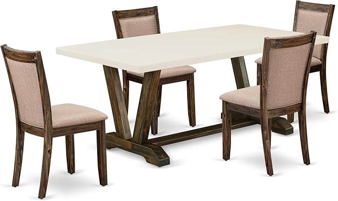 East West Furniture V727MZ716-5 5 Piece Dining Table Set for 4 Includes a Rectangle Kitchen Table with V-Legs and 4 Dark Khaki Linen Fabric Parson Dining Chairs, 40x72 Inch, Multi-Color